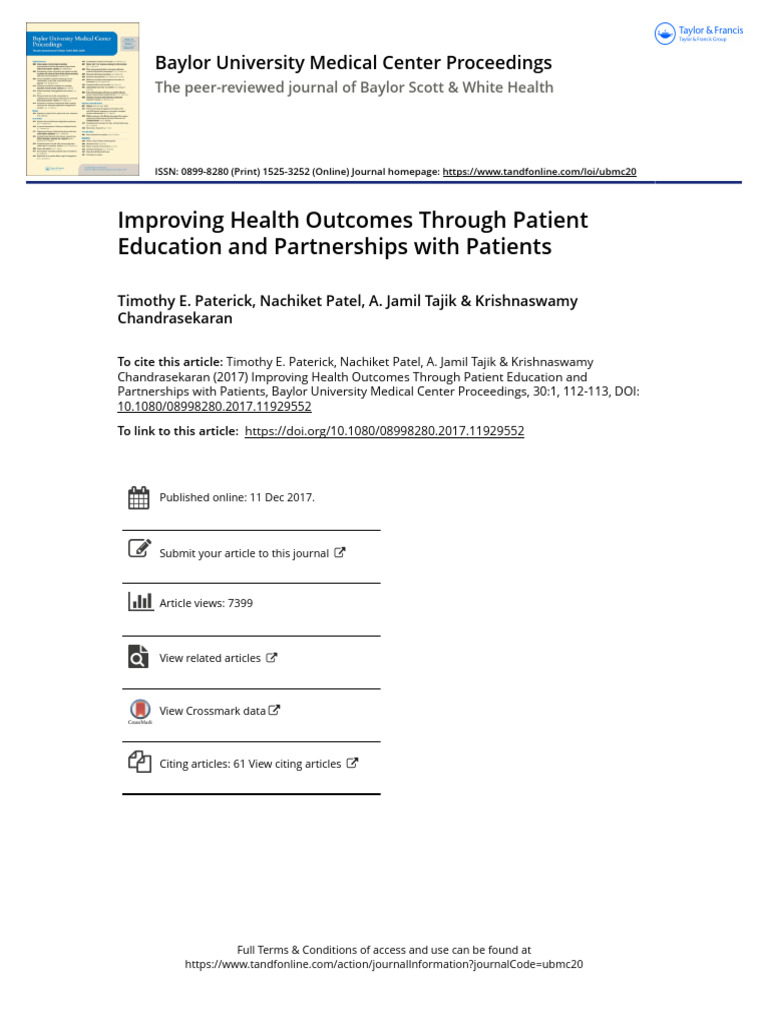 Improving Health Outcomes Through Patient Education and Partnerships ...