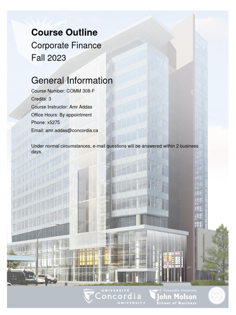 Corporate Finance Course Outline | PDF | Valuation (Finance) | Plagiarism