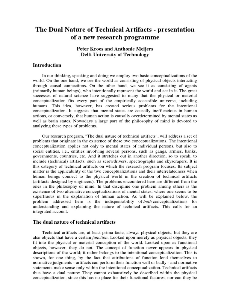 The Dual Nature of Technical Artifacts | PDF | Concept | Philosophy Of Mind