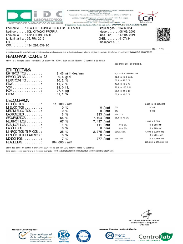 Hemograma Completo: Valores de Referência | PDF | HIV | HIV/AIDS
