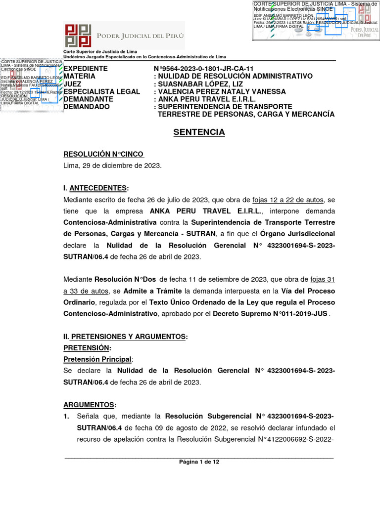 SENTENCIA | PDF | Ley procesal | Ley administrativa