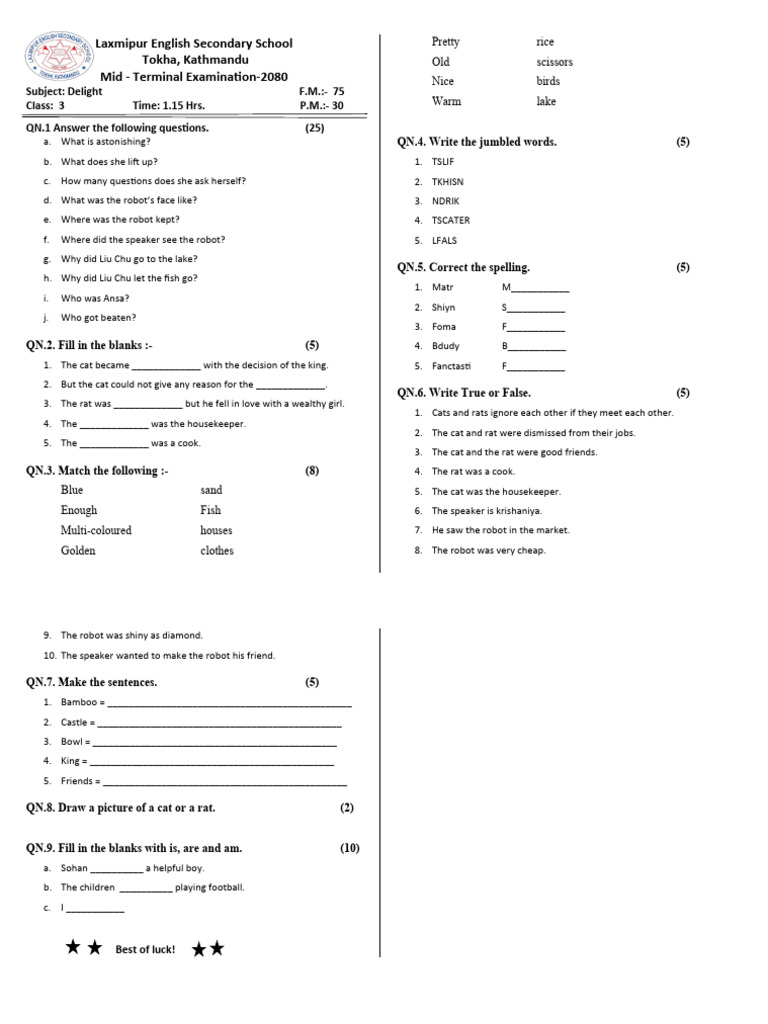 Delight Class 3 Mid Term | PDF