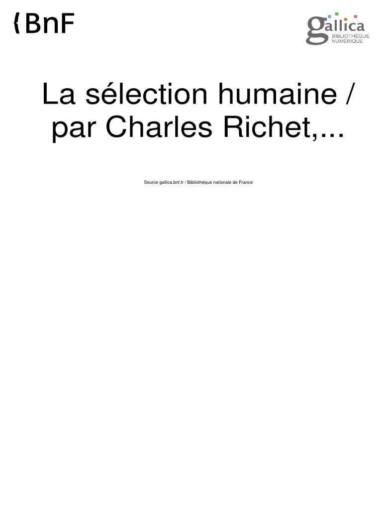Charles Richet La Sélection Humaine | PDF