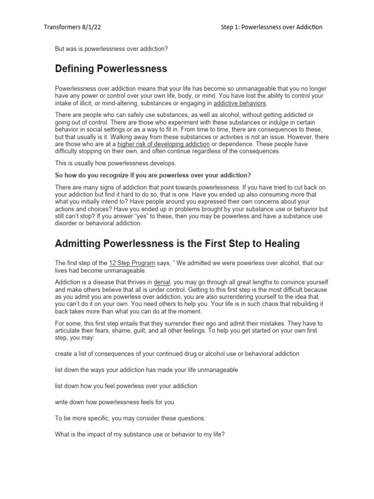 Understanding Powerlessness in Addiction | PDF