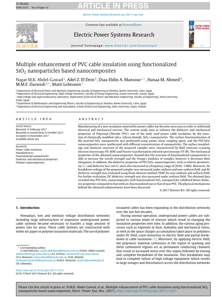PVC Cable Insulation Enhanced with SiO2 Nanoparticles | PDF ...