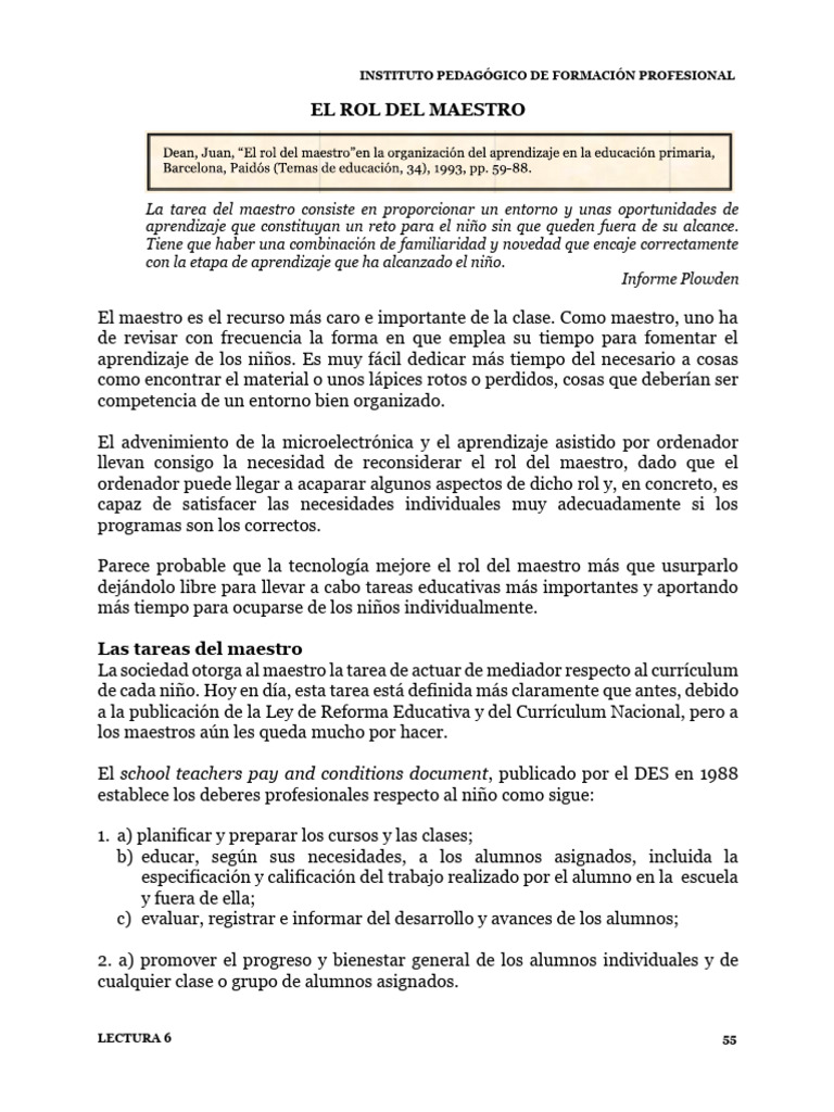 Lec 6 El Rol Del Maestro | PDF | Aprendizaje | Plan de estudios