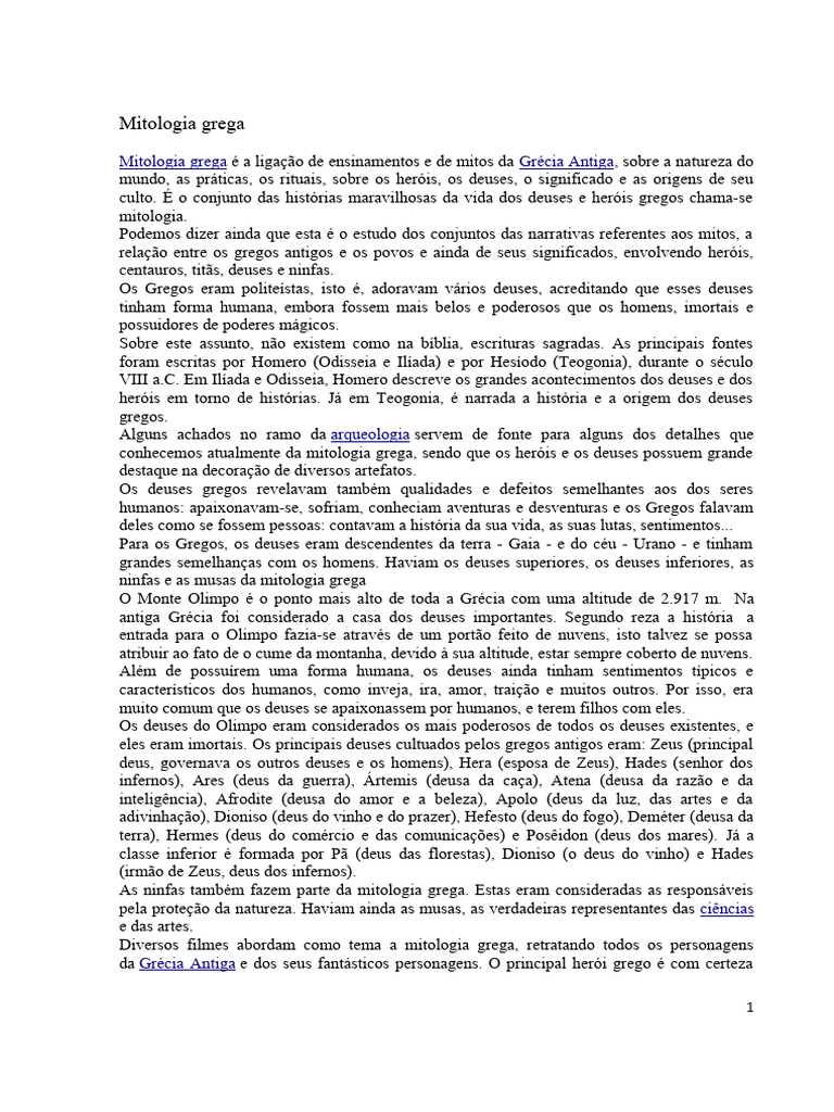 Introdução à Mitologia Grega | PDF | História