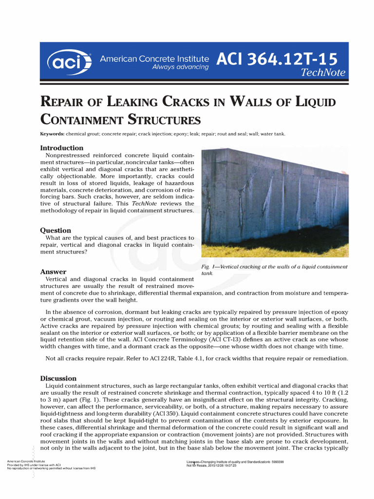 Repair Leaking Cracks in Walls Liquid Containment Structures | Download ...