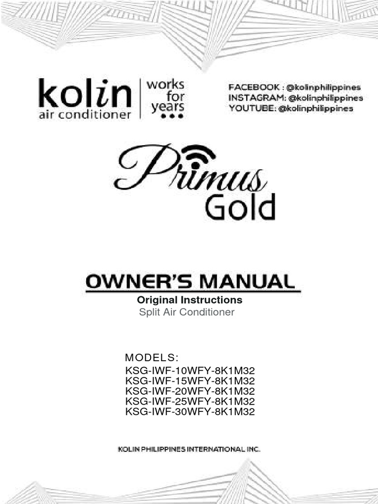 Kolin Primus Gold AC Manual | PDF | Air Conditioning | Electrical Wiring