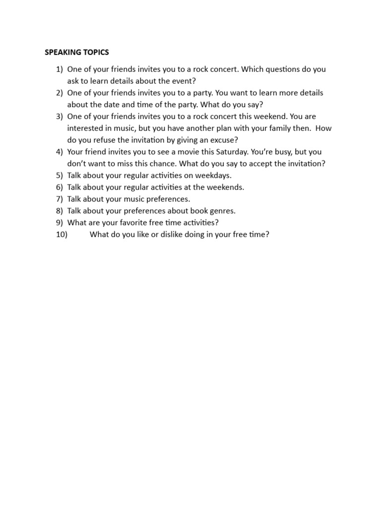 Engaging Speaking Topics for Friends | PDF | Sports & Recreation | Art