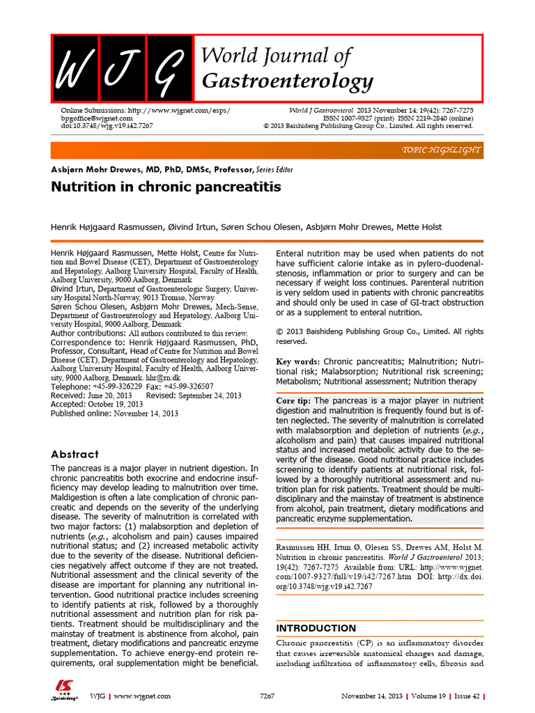 Nutrition in Chronic Pancreatitis | PDF | Malnutrition | Pancreas