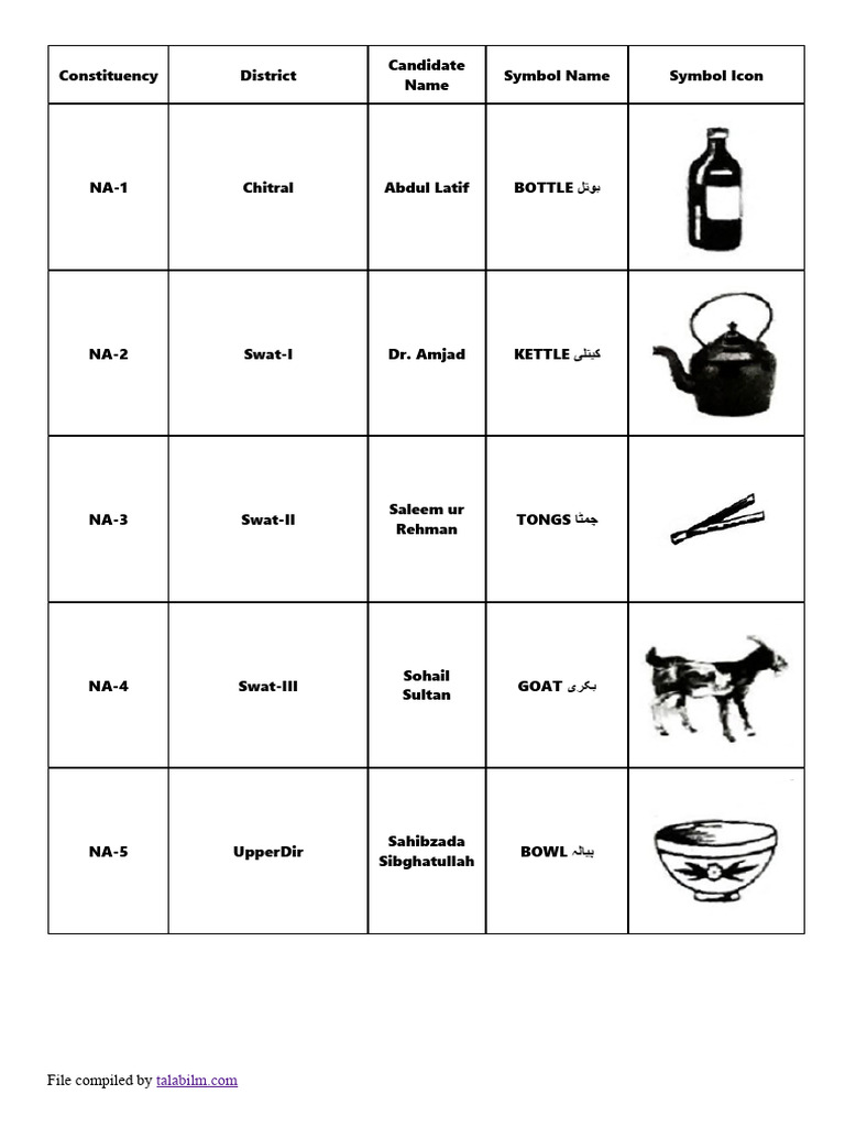 Election 2024 PTI Candidates List With Symbols PDF