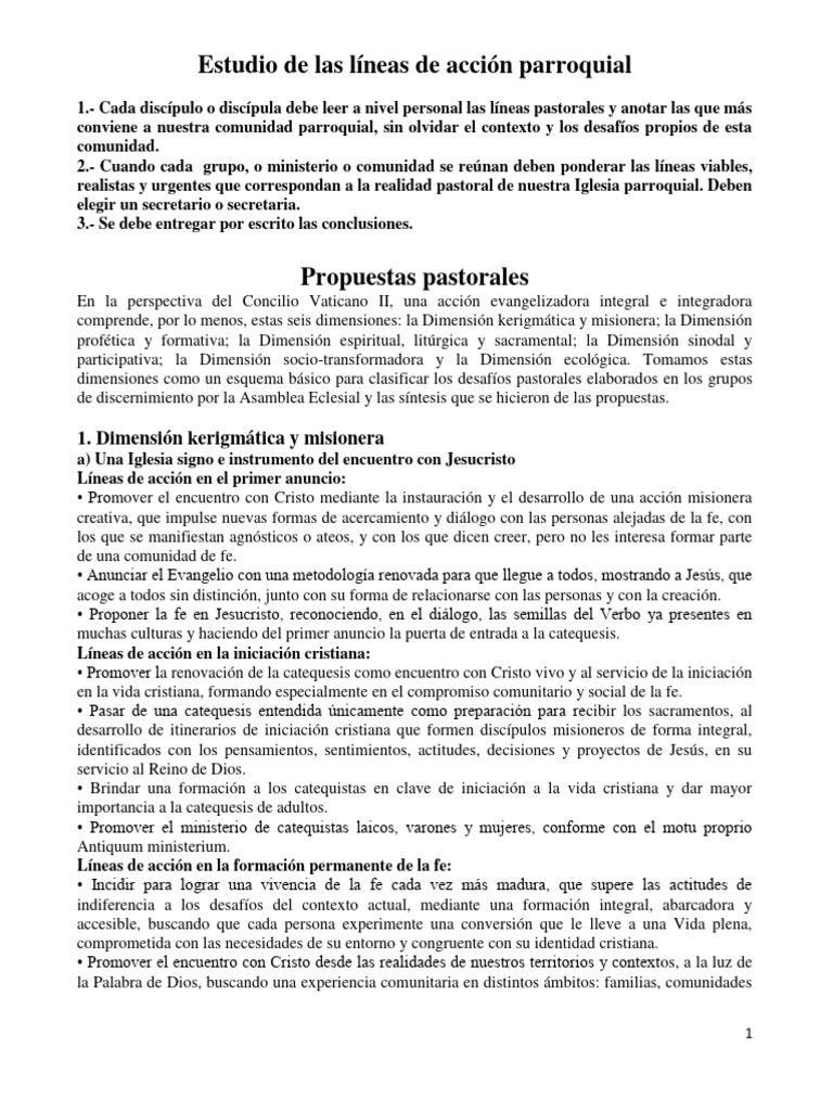 Líneas de Acción Pastoral Parroquial | PDF | Iglesia Católica | Misionero