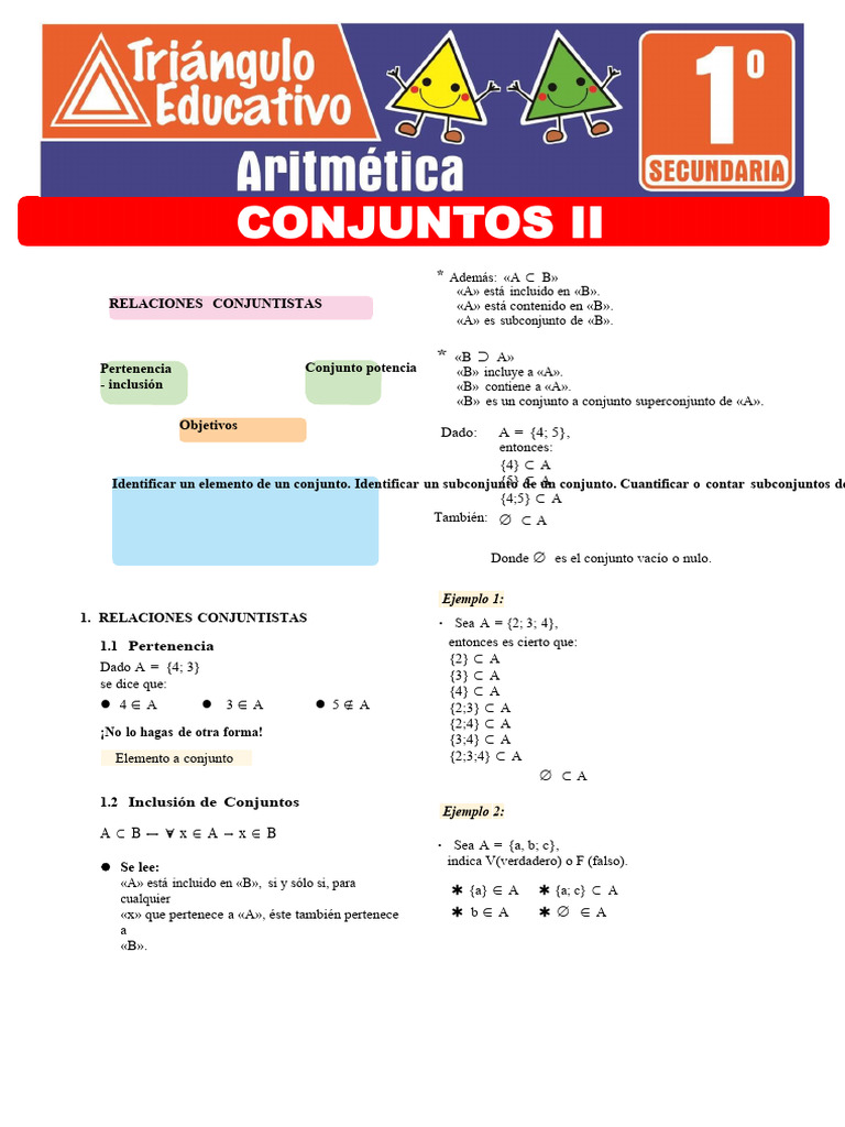 Conjuntos II para Primer Grado de Secundaria | PDF | Conjunto ...