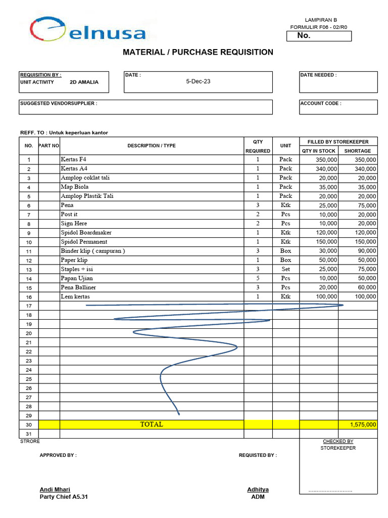 Material Purchase Requisition Form | PDF