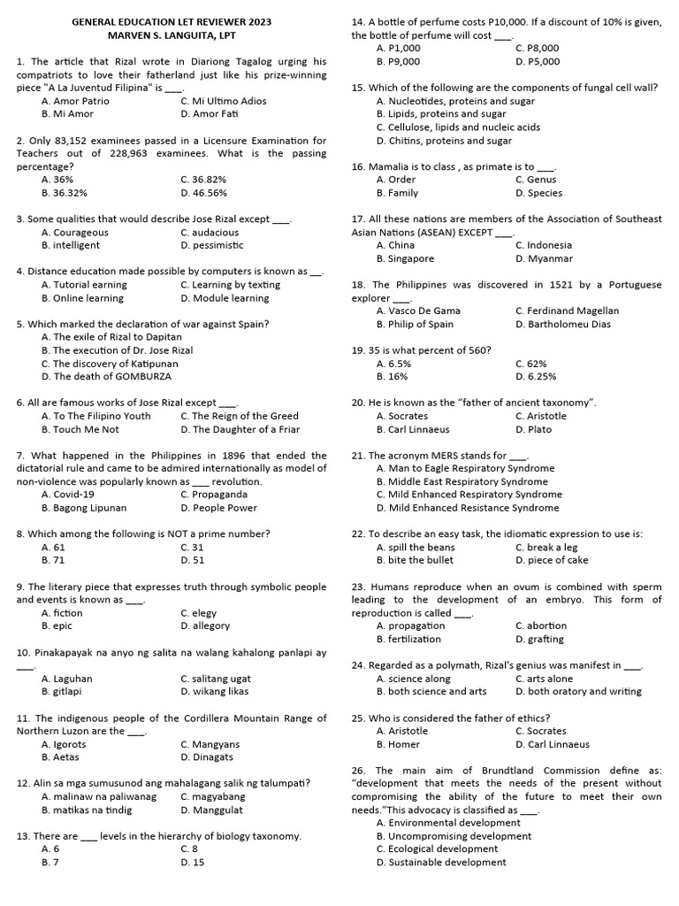 Rizal's Legacy in General Education Review | PDF | Dominance (Genetics ...