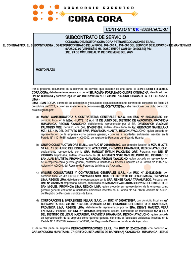 Contrato de Subcontrato Quinta Ok | PDF | Daños y perjuicios | Derecho ...