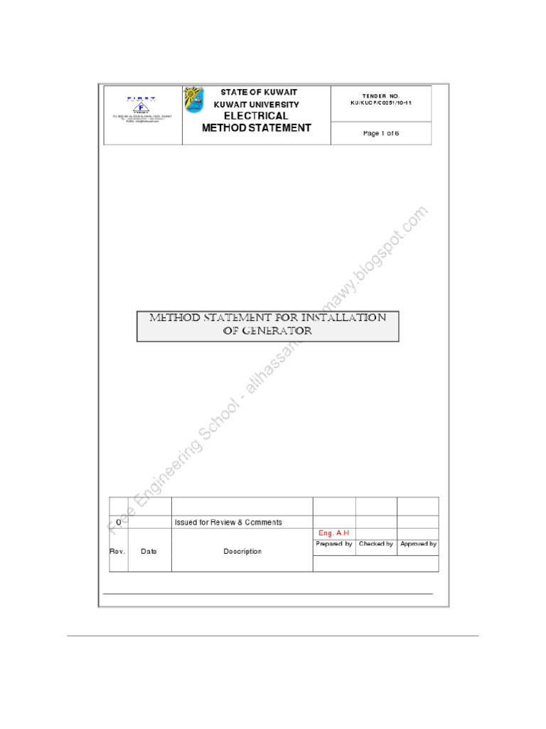 Generator Installation Method Statement | PDF | Pipe (Fluid Conveyance ...