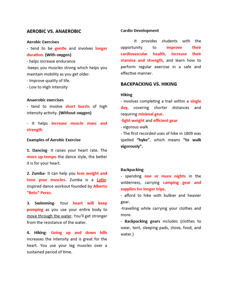 PE 3 Aerobic Fitness Backpacking and Hiking | PDF | Aerobic Exercise ...