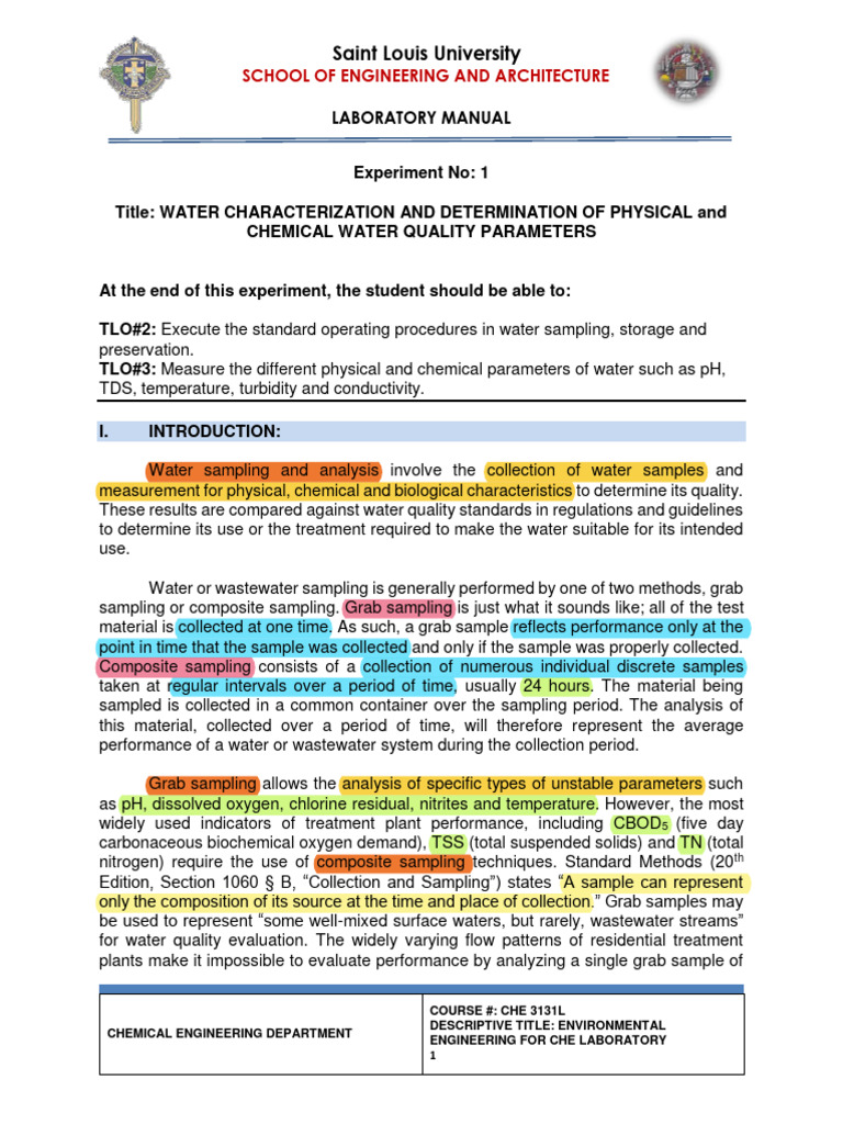 Water Quality Testing Lab Guide | PDF | Water Quality | Ph