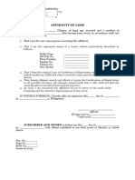 Affidavit of Loss - COR of Motorcycle