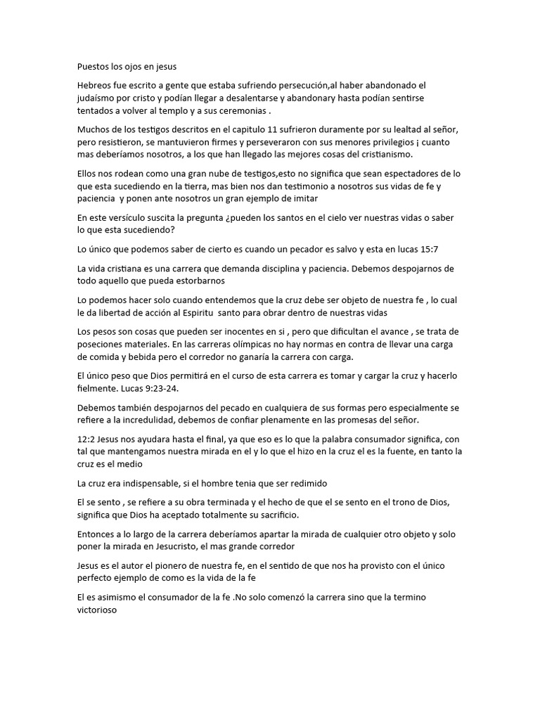 Puestos Los Ojos En Jesus Pdf Pecado Jesús