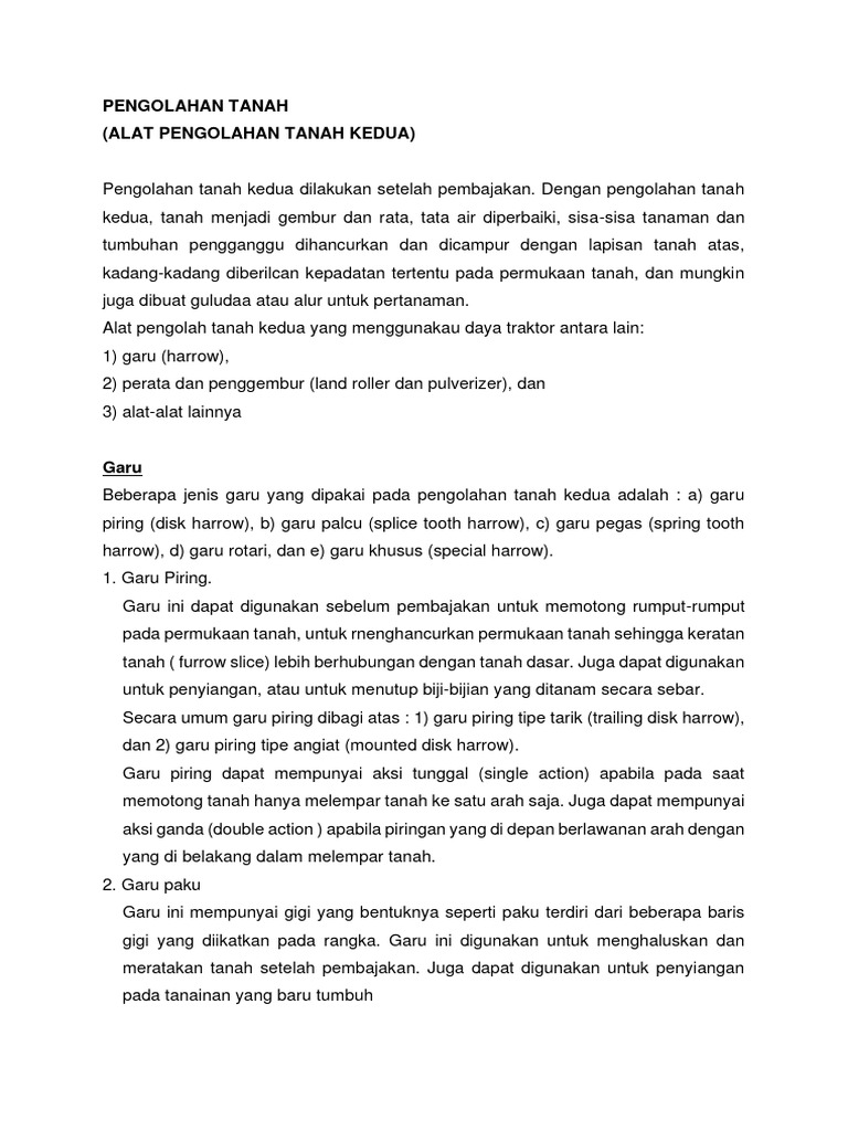 PENGOLAHAN TANAH Alat Pengolahan Tanah Kedua Novie PDF