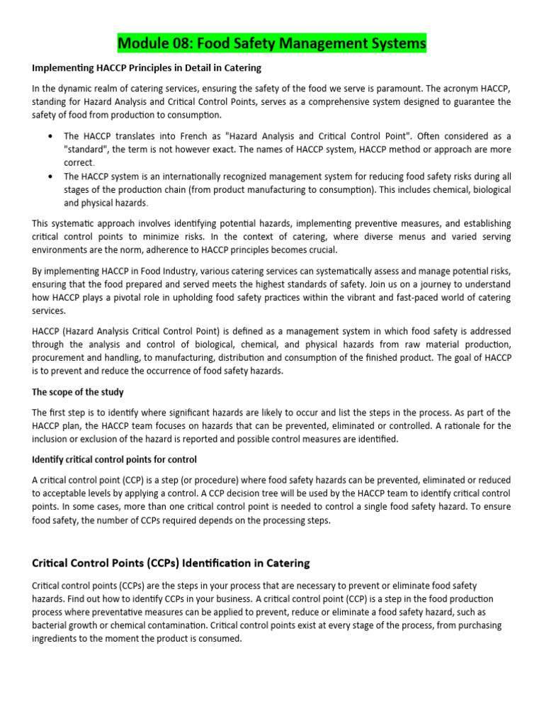 HACCP Principles for Catering Safety | PDF | Food Safety | Hazard ...