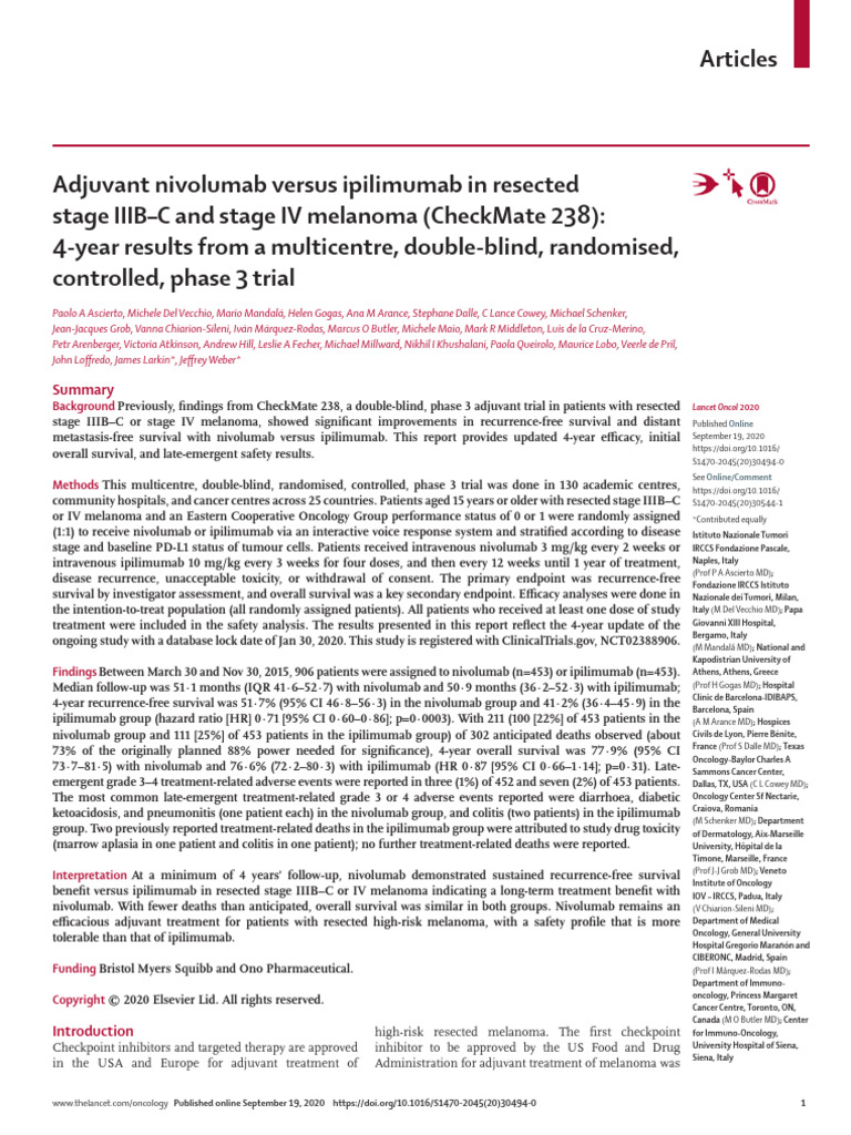 CheckMate 238 | PDF | Melanoma | Medical Treatments