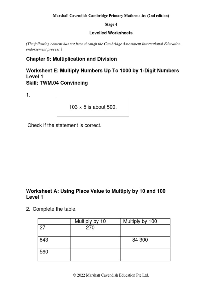 MCE - Cambridge - Primary - Maths - 2E - Stage4 - LWS - Chapter 9 | PDF ...