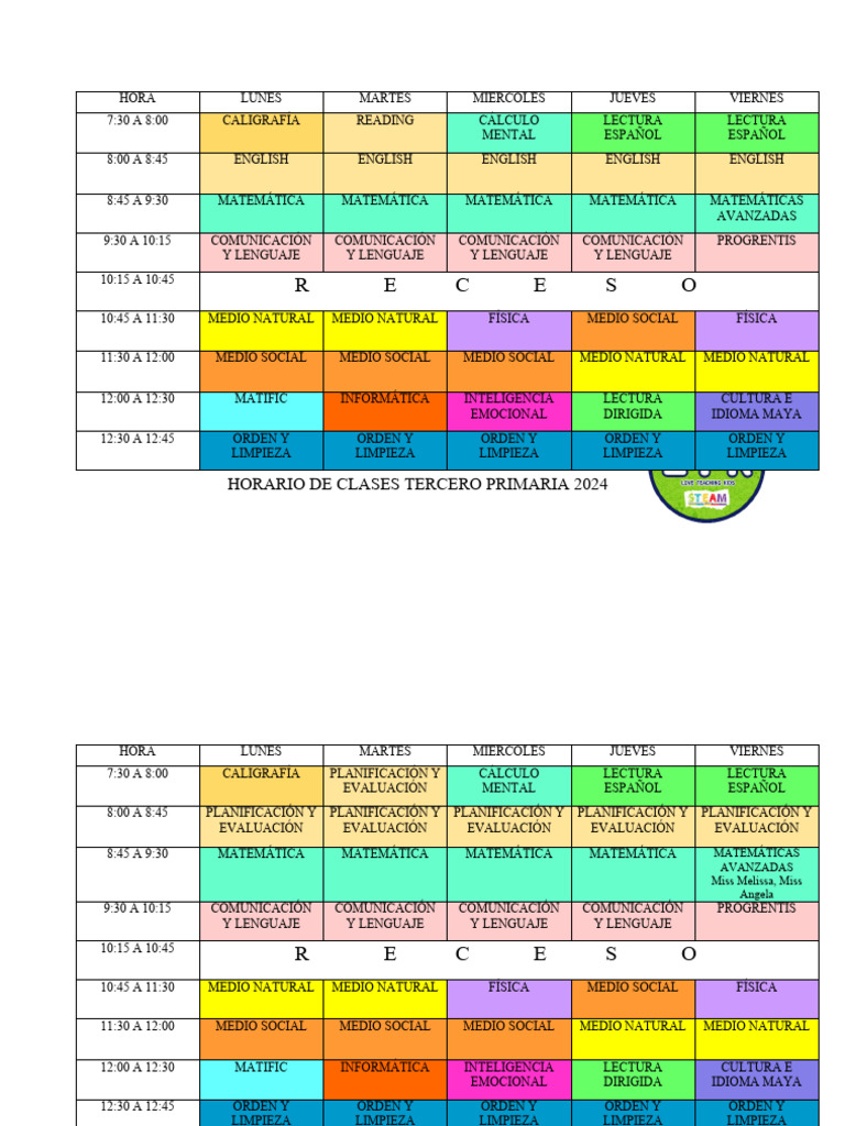 Horario Clases Tercer Grado 2024 | PDF | Estudios de idiomas extranjeros