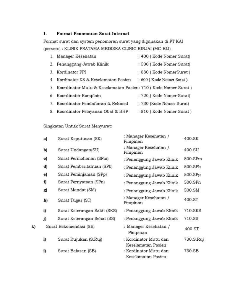 Format Penomoran Surat | PDF | Bisnis