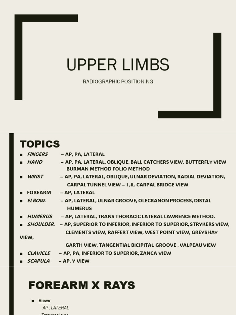 Upper Limb Radiographic Positioning Guide | PDF | Elbow | Shoulder
