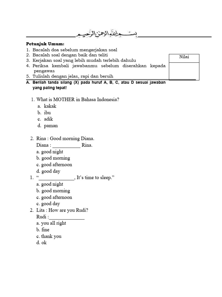 Soal Bahasa Inggris Kelas 2 Semester 2 | PDF | Language Arts ...