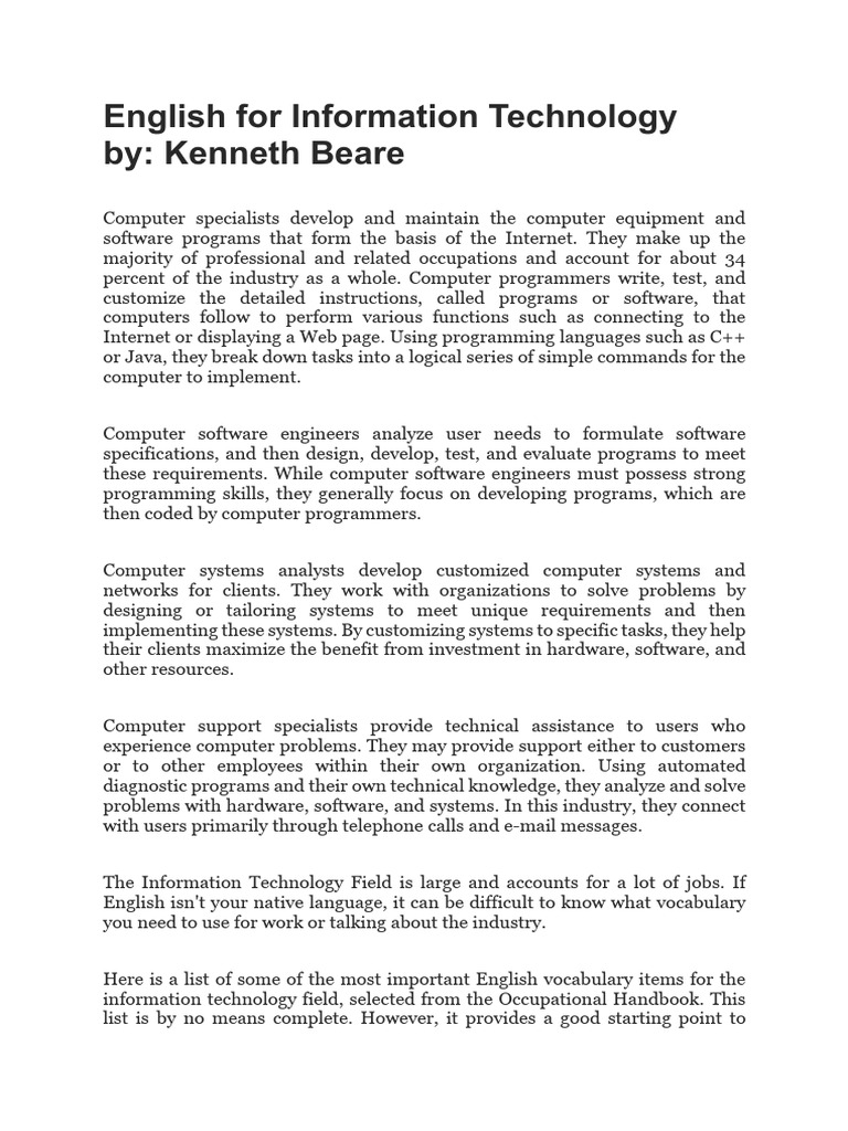 Essential English for IT Professionals | PDF | Computer Program ...