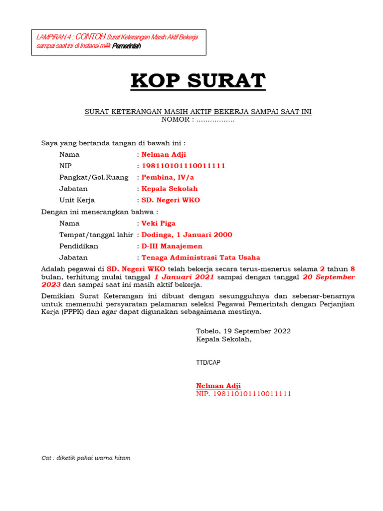 3 Contoh Surat Masih Aktif Bekerja Sampai Saat Ini Di Unit Kerja Milik