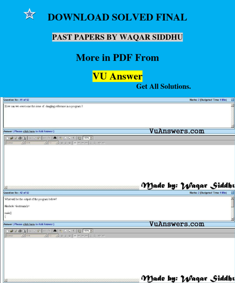 CS201 Final Term Solved Papers PDF | PDF