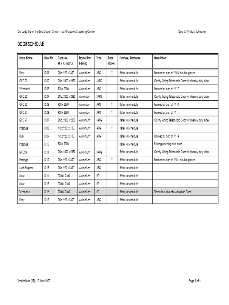 Window & Door Schedule (Ta2) PDF Door Window