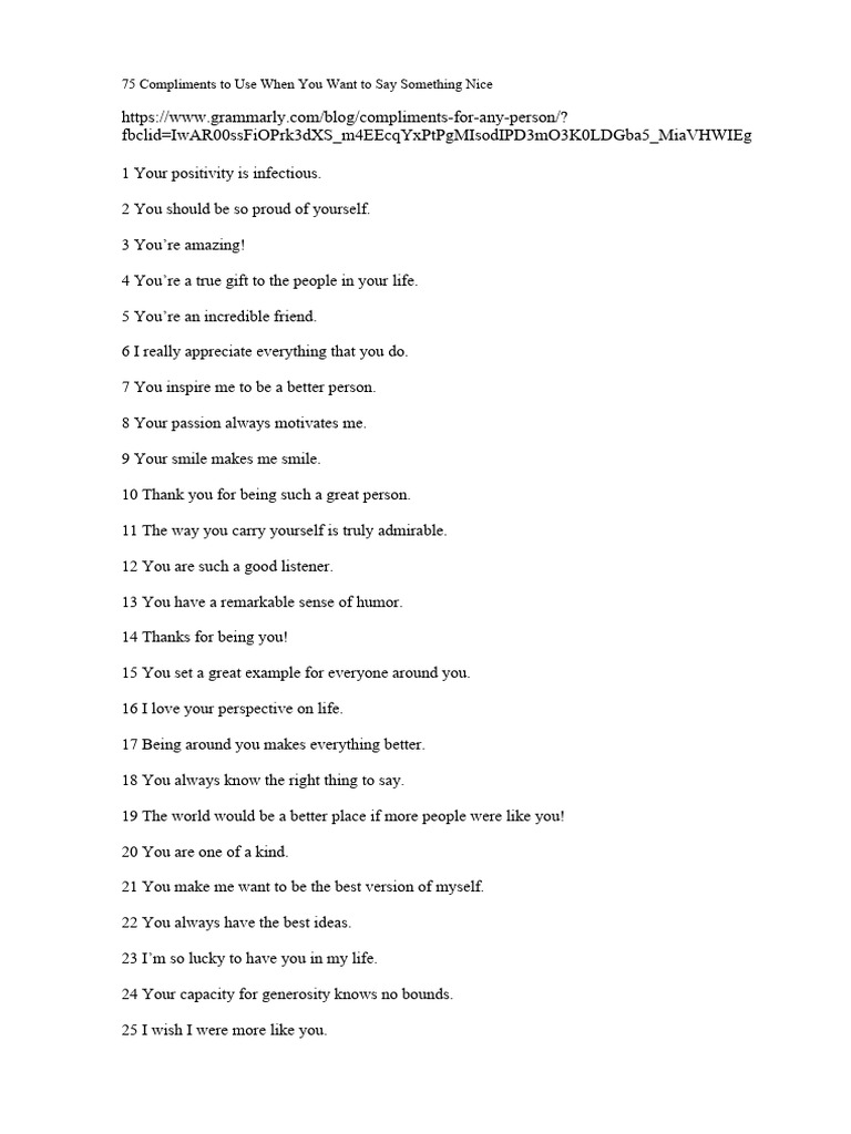 75 Heartfelt Compliments to Share | PDF
