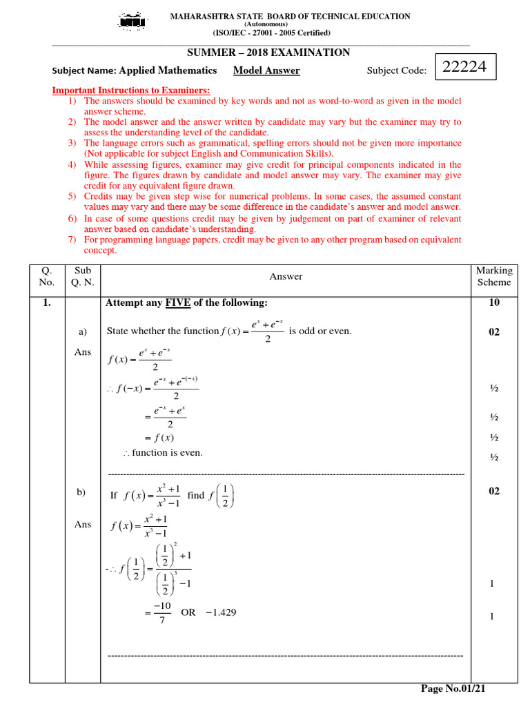 Applied Mathematics Model Answers 2018 | PDF