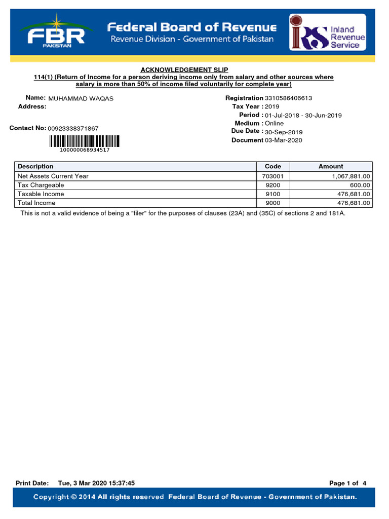 Declaration 3310586406613 | PDF | Taxes | Income