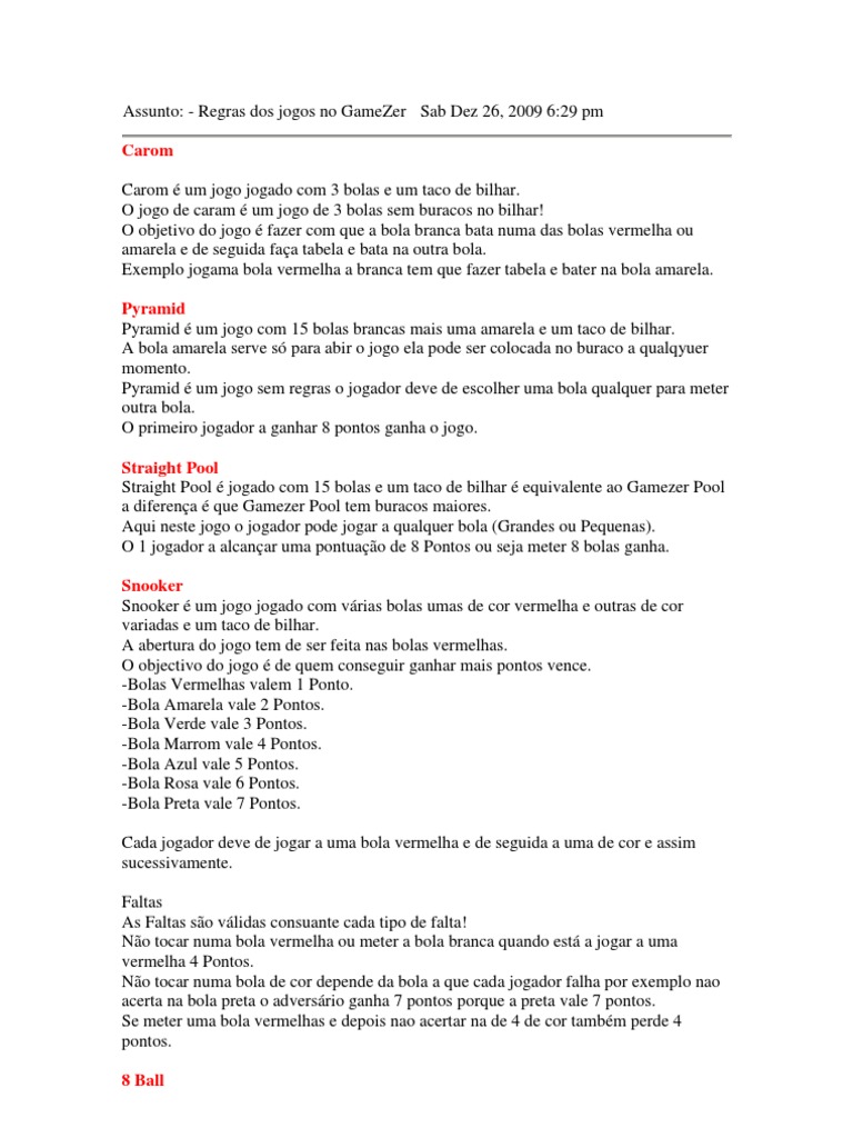 Regras Do Gamezer, PDF, Snooker