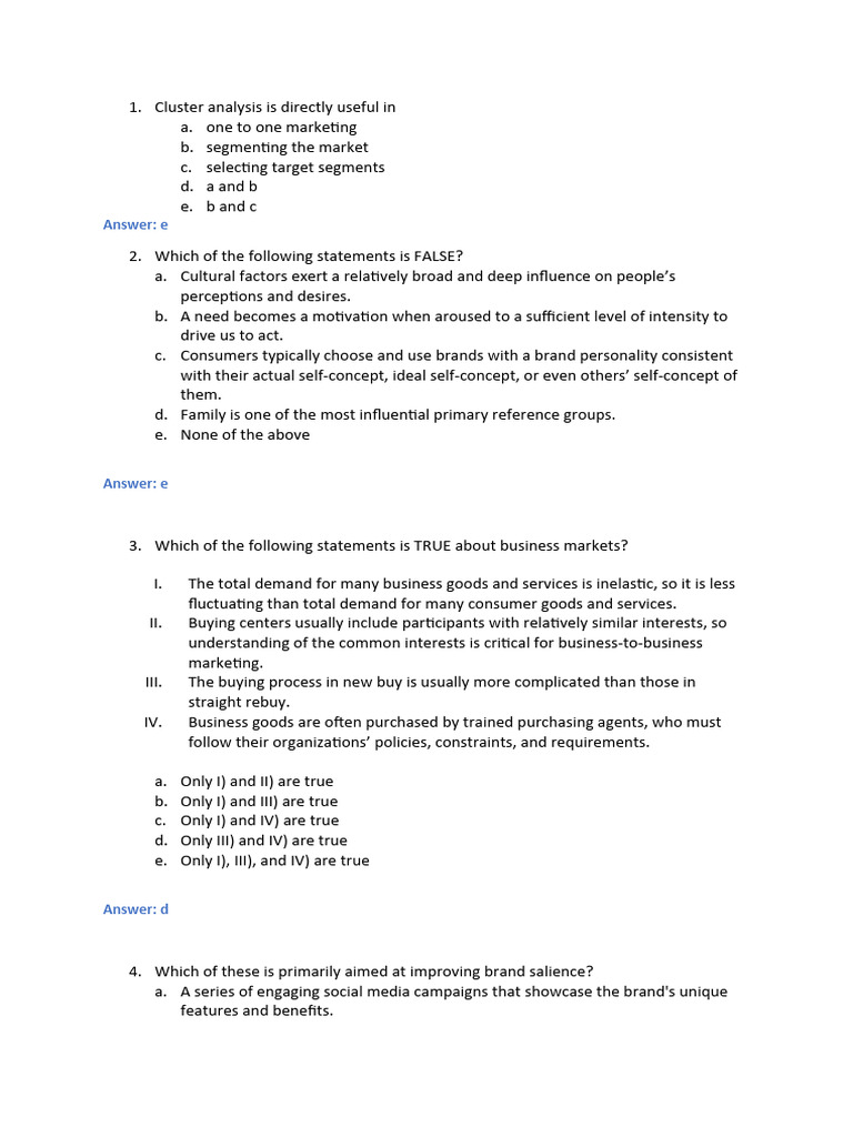 Sample Questions | PDF | Consumer Behaviour | Behavior