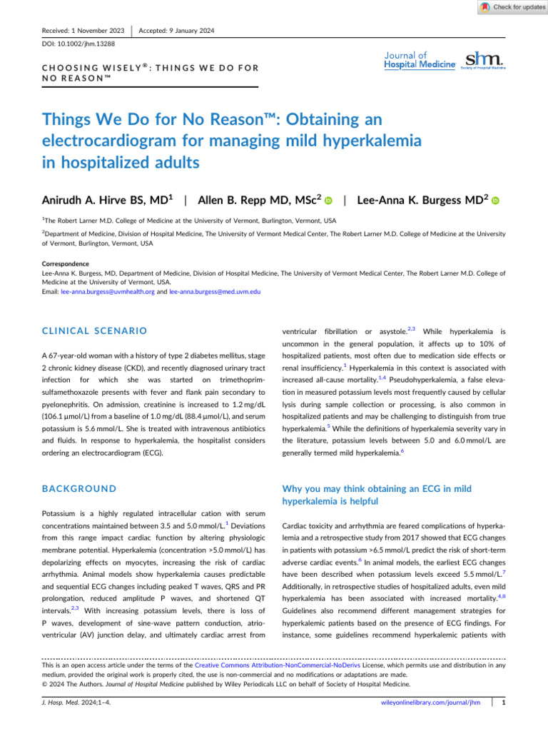 Journal of Hospital Medicine 2024 Hirve Things We Do For No