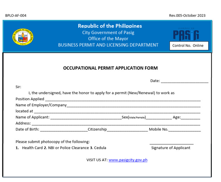 Occupational Permit Application Form | PDF