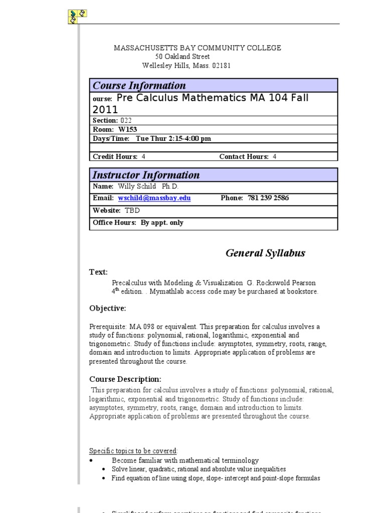 Precalculus Mathematics Course Syllabus | PDF | Trigonometric Functions ...