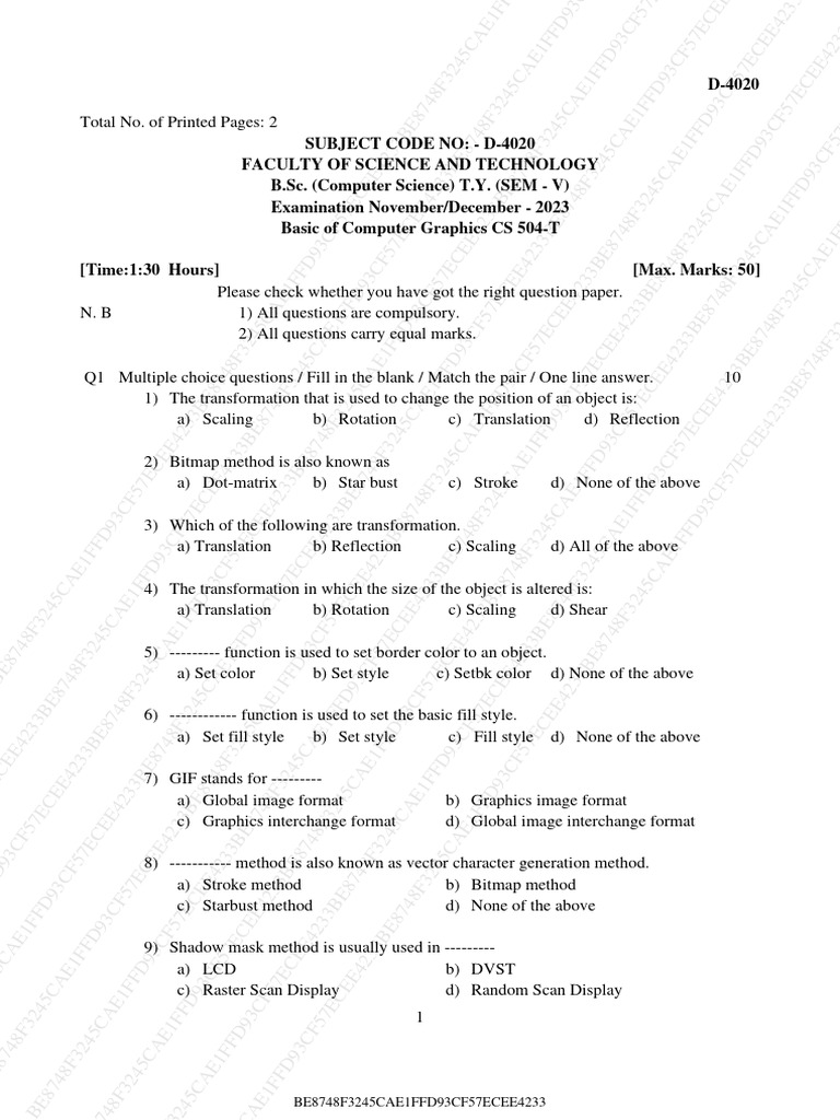 Bsc computer science t y sem v o23 d4020 basic of computer