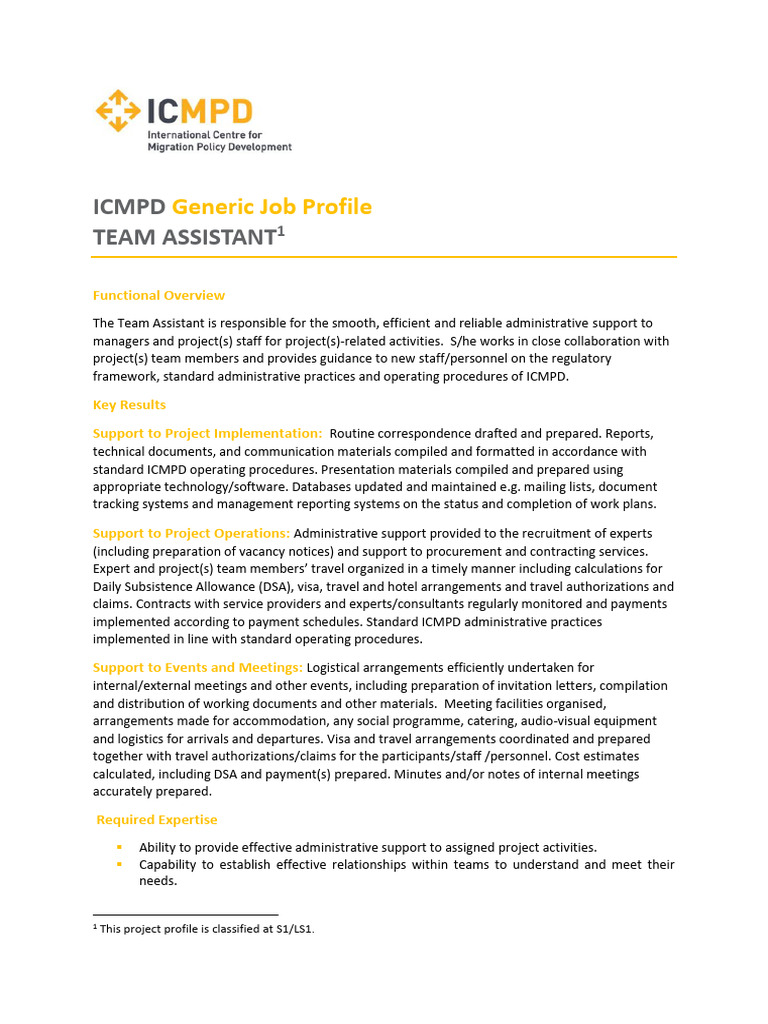 ICMPD Team Assistant Role Overview | PDF | Logistics | Business