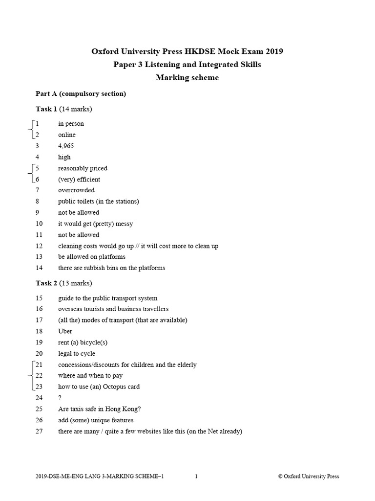 2019 HKDSE English Paper 3 Marking Scheme | PDF | Grammar | Word