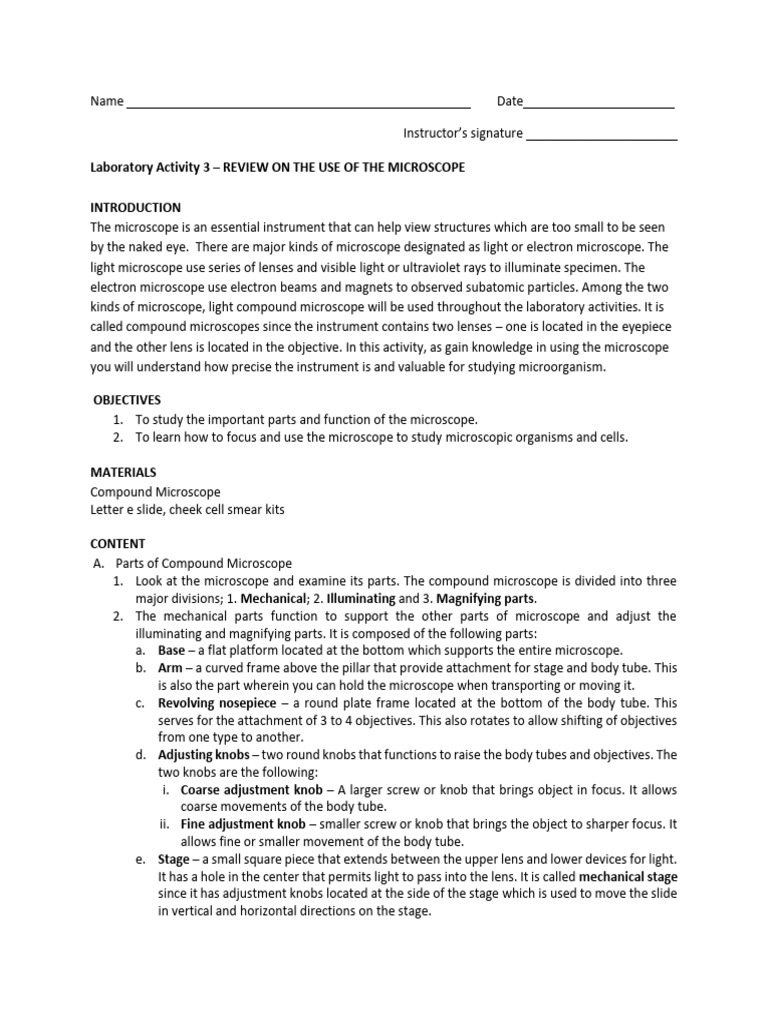 Gen Bio 1 Worksheet 3 | PDF | Microscope | Equipment